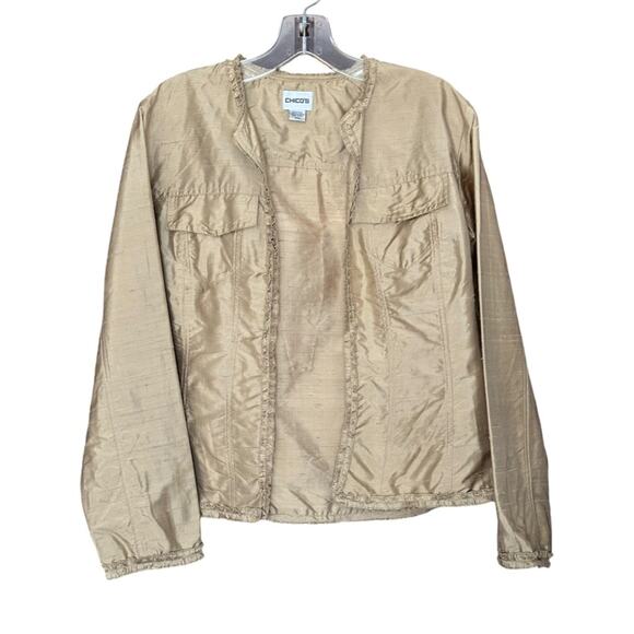 Vintage Chico’s Gold Silk Ruffled Open Jacket - Picture 1 of 3